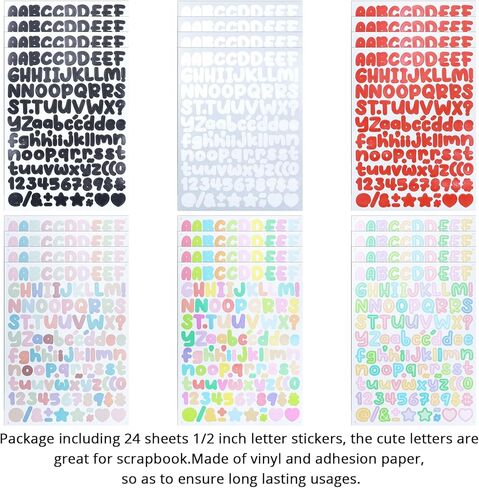 24 Sheets 2688 Pieces 1/2 Letter Stickers,Waterproof Adhesive Vinyl Alphabet & Number for Scrapbook,Files and Inventory Labeling - Multi in Saudi Arabia