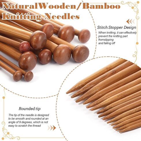 7 Pairs Bamboo Knitting Needles Set, 4-10mm Long Wooden Knitting Needles for Beginners, Single Point Straight Wood Needles for Sweaters Socks Shawl Gloves Scarf in Kuwait