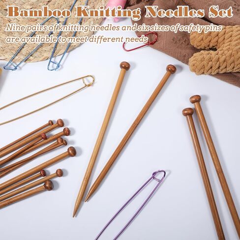 7 Pairs Bamboo Knitting Needles Set, 4-10mm Long Wooden Knitting Needles for Beginners, Single Point Straight Wood Needles for Sweaters Socks Shawl Gloves Scarf in Kuwait
