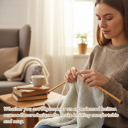 7 Pairs Bamboo Knitting Needles Set, 4-10mm Long Wooden Knitting Needles for Beginners, Single Point Straight Wood Needles for Sweaters Socks Shawl Gloves Scarf in Kuwait