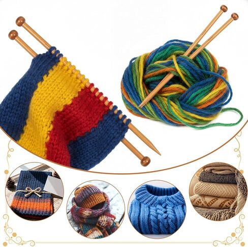 7 Pairs Bamboo Knitting Needles Set, 4-10mm Long Wooden Knitting Needles for Beginners, Single Point Straight Wood Needles for Sweaters Socks Shawl Gloves Scarf in Kuwait