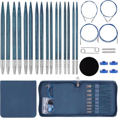 BsHooker Interchangeable Circular Knitting Needles Set with Case,3.5mm-6.5mm Birch Wood Knitting Needles Set with Cables,Complete Accessories in Saudi Arabia