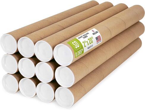 2" x 20" Reinforced Kraft Paper Mailing Tubes, Pack of 12 Tubes with 2 Caps Each – USPS Approved Poster Tube – Made in USA Cardboard Tube for Shipping and Storing Posters, Prints, Artwork, Documents in Saudi Arabia