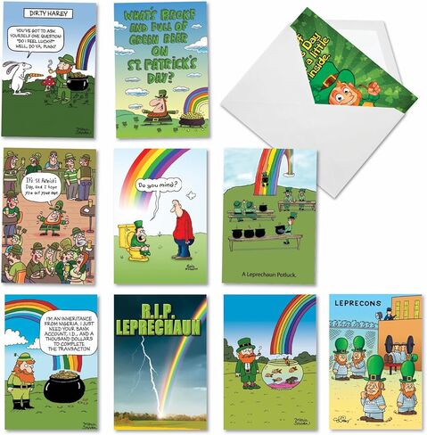 NobleWorks 10 Assorted Box Set Funny St. Patrick's Day Greeting Cards w/5 x 7 Inch Envelopes (10 Designs, 1 Each) Lucky Leprechauns AC10364SPG-B1x10 in Saudi Arabia