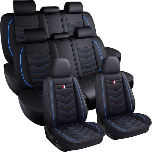 أغطية مقاعد السيارة 8 مقاعد لسيارة Honda Pilot 2003-2026، أغطية وسائد جلدية متينة مقاومة للماء، واقي مقعد بتغطية كاملة قابلة للتنفس (قياسي، أسود أزرق) in Kuwait