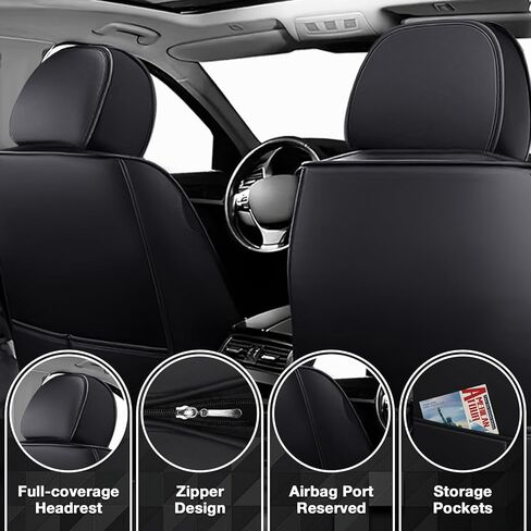 أغطية مقاعد السيارة 8 مقاعد لسيارة Honda Pilot 2003-2026، أغطية وسائد جلدية متينة مقاومة للماء، واقي مقعد بتغطية كاملة قابلة للتنفس (قياسي، أسود أزرق) in Kuwait