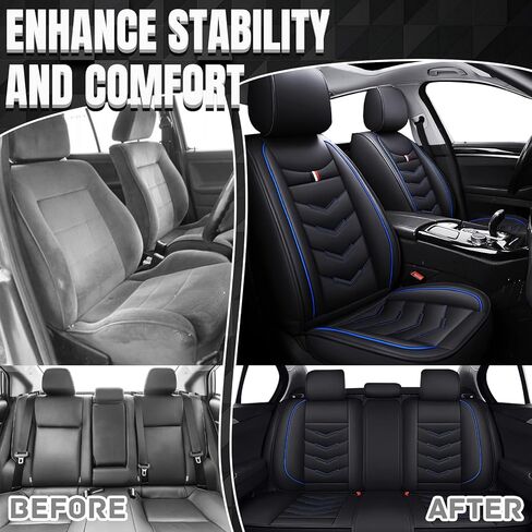 أغطية مقاعد السيارة 8 مقاعد لسيارة Honda Pilot 2003-2026، أغطية وسائد جلدية متينة مقاومة للماء، واقي مقعد بتغطية كاملة قابلة للتنفس (قياسي، أسود أزرق) in Kuwait