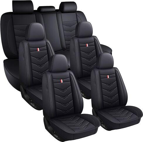 أغطية مقاعد السيارة 8 مقاعد لسيارة Honda Pilot 2003-2026، أغطية وسائد جلدية متينة مقاومة للماء، واقي مقعد بتغطية كاملة قابلة للتنفس (قياسي، أسود أزرق) in Kuwait