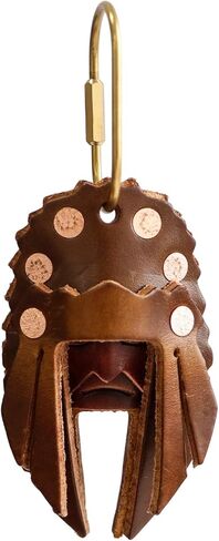 Handmade Indian Chief Ornament – Vintage Cow Leather & Bronze Keychain – Tribal Design, Ages with Patina in Kuwait