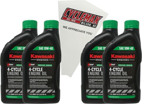أربع عبوات CYCLEMAX متوافقة مع زيت جزازة العشب Kawasaki KTECH SAE 10W40 4 Cycle 99969-6296 تحتوي على أربعة كوارتات وقمع in Kuwait