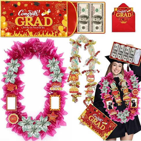 Class of 2026 Graduation Leis with Money Gift Set, 2 pcs Candy Lei Graduation Cash Holder,Personalized Graduation Gifts Money Leis with Photo Frame Congrats Grads Gift Idea for Graduate Party Supplies-Gold Black in Kuwait