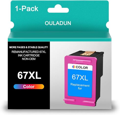 خرطوشة حبر ثلاثية الألوان 67XL معاد تصنيعها لطابعة HP Ink 67 XXL 67 Ink مناسبة لطابعة Envy 6055e 6055 Envy Pro 6455e 6455 DeskJet 4155 2755 (1 ثلاثية الألوان) in Kuwait