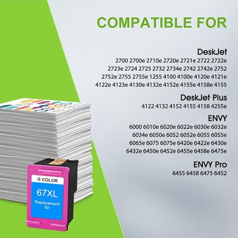 خرطوشة حبر ثلاثية الألوان 67XL معاد تصنيعها لطابعة HP Ink 67 XXL 67 Ink مناسبة لطابعة Envy 6055e 6055 Envy Pro 6455e 6455 DeskJet 4155 2755 (1 ثلاثية الألوان) in Kuwait