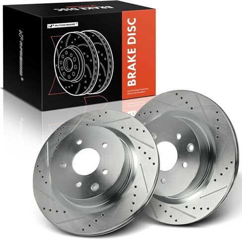 A-Premium 12.68 inch (322mm) Rear Drilled and Slotted Disc Brake Rotors Compatible with Select Nissan and Infiniti Models - 350Z 2003-2008, G35 2003-2004, 2-PC Set in Kuwait