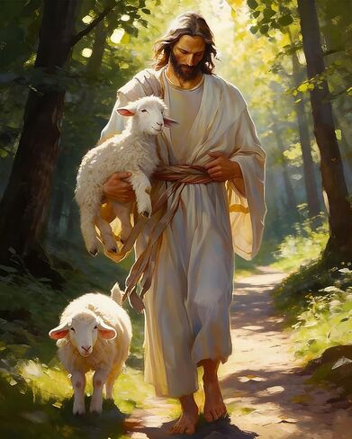 TFIAVSIN Christian & Nature Art for Adults Beginners, Jesus with Two Lambs Walking on Forest Lane Adult Paint by Numbers Kit, Stress Relief Art Crafts, 16x20 Inch in Saudi Arabia
