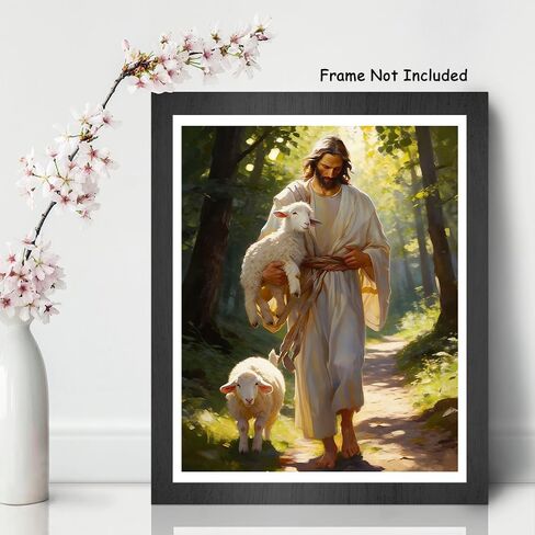 TFIAVSIN Christian & Nature Art for Adults Beginners, Jesus with Two Lambs Walking on Forest Lane Adult Paint by Numbers Kit, Stress Relief Art Crafts, 16x20 Inch in Saudi Arabia