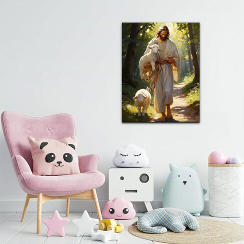 TFIAVSIN Christian & Nature Art for Adults Beginners, Jesus with Two Lambs Walking on Forest Lane Adult Paint by Numbers Kit, Stress Relief Art Crafts, 16x20 Inch in Saudi Arabia