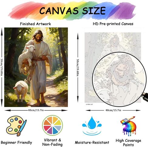 TFIAVSIN Christian & Nature Art for Adults Beginners, Jesus with Two Lambs Walking on Forest Lane Adult Paint by Numbers Kit, Stress Relief Art Crafts, 16x20 Inch in Saudi Arabia