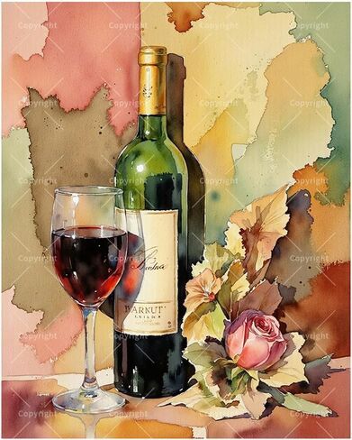 Wine and Flower Art Paint by Numbers Kit for Adults - DIY Wine Bottle and Colorful Glass Painting on Canvas 16x20 Inches,Acrylic Paint Set,Suitable for Beginners,Art for Home Decoration/Gift in Saudi Arabia