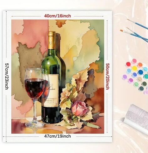 Wine and Flower Art Paint by Numbers Kit for Adults - DIY Wine Bottle and Colorful Glass Painting on Canvas 16x20 Inches,Acrylic Paint Set,Suitable for Beginners,Art for Home Decoration/Gift in Saudi Arabia
