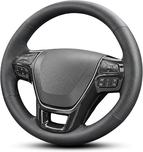Hand Stitch Steering Wheel Cover | Heavy Duty Customized Fit for Ford F-150 F250 King Ranch/Lariat/XL/XLT/Limited/Platinum/Police Responder 2015-2020 Anti-Slip Perforated Leather Black in Saudi Arabia