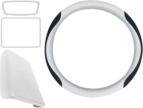 Steering Wheel Cover and Armrest Cover for Tesla Model Y 2025/2026 & Model 3 2024/2025/2026, Ultra-Thin 2mm Nappa Leather, Non-Slip Grip, Screen Edge & Mirror Covers（White） in Kuwait