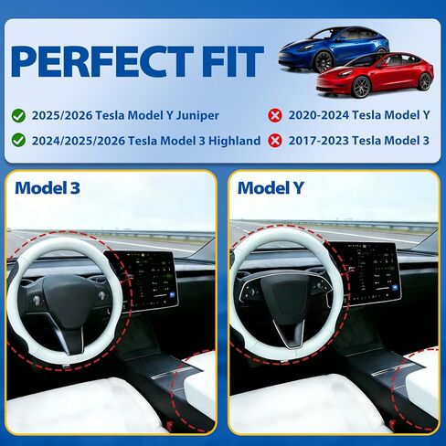Steering Wheel Cover and Armrest Cover for Tesla Model Y 2025/2026 & Model 3 2024/2025/2026, Ultra-Thin 2mm Nappa Leather, Non-Slip Grip, Screen Edge & Mirror Covers（White） in Kuwait