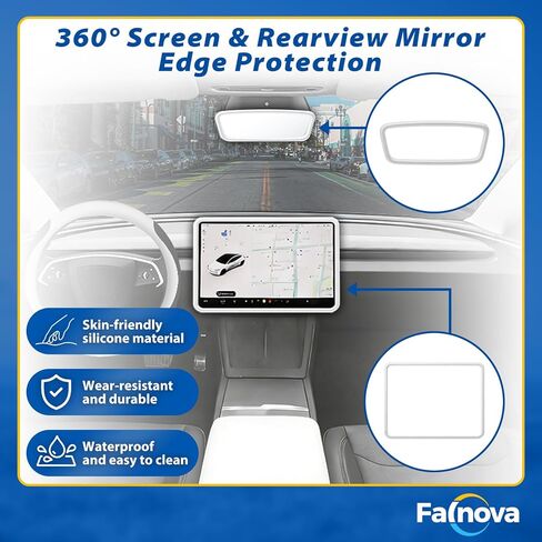 Steering Wheel Cover and Armrest Cover for Tesla Model Y 2025/2026 & Model 3 2024/2025/2026, Ultra-Thin 2mm Nappa Leather, Non-Slip Grip, Screen Edge & Mirror Covers（White） in Kuwait