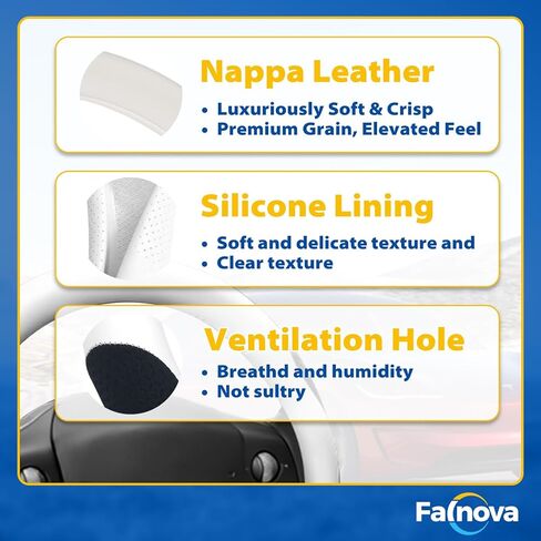 Steering Wheel Cover and Armrest Cover for Tesla Model Y 2025/2026 & Model 3 2024/2025/2026, Ultra-Thin 2mm Nappa Leather, Non-Slip Grip, Screen Edge & Mirror Covers（White） in Kuwait