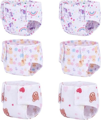 BABESIDE 6 PCS Baby Doll Diapers, Reusable Baby Doll Clothes Accessories for Up to 15 Inch Dolls, Washable Adjustable Doll Diapers, Doll Accessories for Pretend Play in Kuwait