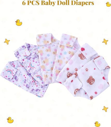 BABESIDE 6 PCS Baby Doll Diapers, Reusable Baby Doll Clothes Accessories for Up to 15 Inch Dolls, Washable Adjustable Doll Diapers, Doll Accessories for Pretend Play in Kuwait