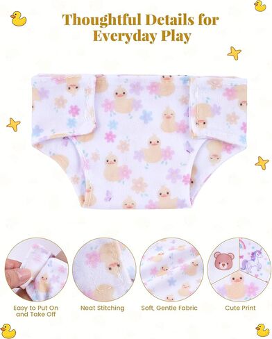 BABESIDE 6 PCS Baby Doll Diapers, Reusable Baby Doll Clothes Accessories for Up to 15 Inch Dolls, Washable Adjustable Doll Diapers, Doll Accessories for Pretend Play in Kuwait