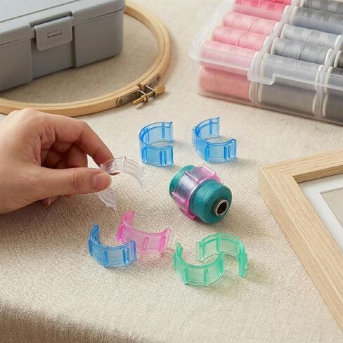 40 Pcs Sewing Bobbin Clips, Small Plastic Bobbin Holder Clips for Thread Spool Organization, Semi-arc Shape Thread Holder Clips for Sewing Embroidery Crafts (Clear, Green, Blue, Pink) in Saudi Arabia