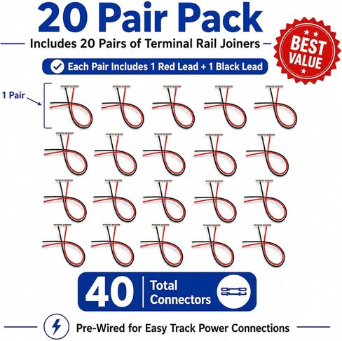 N Scale Track Power Feeders (20 Pair) !Best Value! – Pre-Wired Rail Joiners for Model Train Wiring, No Soldering Required (Code 80) – Compatible with Atlas, Bachmann, Walthers in Saudi Arabia