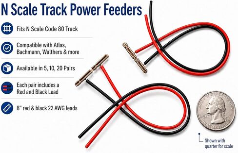 N Scale Track Power Feeders (20 Pair) !Best Value! – Pre-Wired Rail Joiners for Model Train Wiring, No Soldering Required (Code 80) – Compatible with Atlas, Bachmann, Walthers in Saudi Arabia