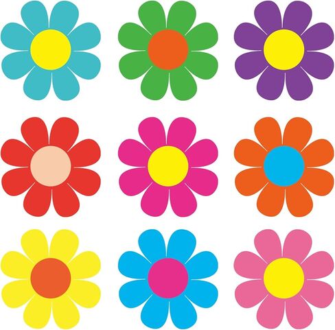 MoDooris 108 PCS Flower Cutouts for Bulletin Board Decoration 5 Inch Paper Floral Cut-Outs Double-Sided Flower Die Cuts Colorful Classroom Decor with Glue Points for Spring Summer Back to School in Saudi Arabia