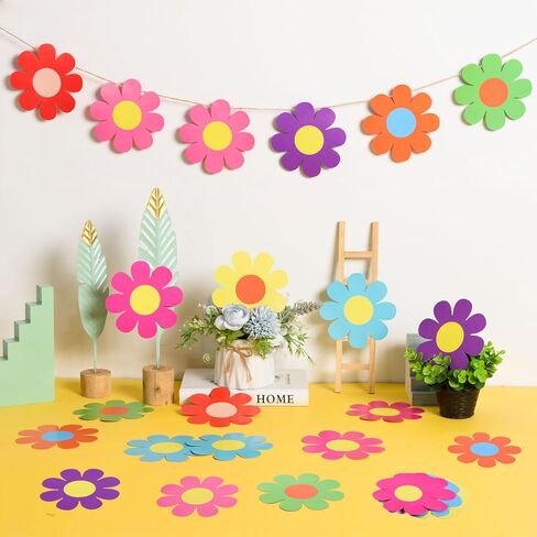 MoDooris 108 PCS Flower Cutouts for Bulletin Board Decoration 5 Inch Paper Floral Cut-Outs Double-Sided Flower Die Cuts Colorful Classroom Decor with Glue Points for Spring Summer Back to School in Saudi Arabia
