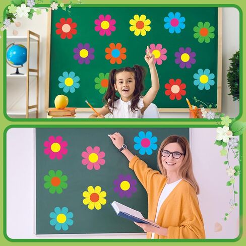 MoDooris 108 PCS Flower Cutouts for Bulletin Board Decoration 5 Inch Paper Floral Cut-Outs Double-Sided Flower Die Cuts Colorful Classroom Decor with Glue Points for Spring Summer Back to School in Saudi Arabia