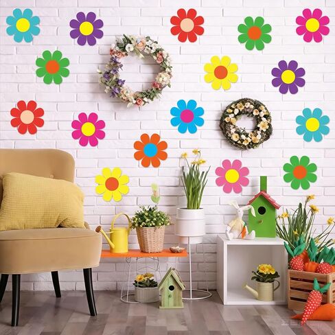 MoDooris 108 PCS Flower Cutouts for Bulletin Board Decoration 5 Inch Paper Floral Cut-Outs Double-Sided Flower Die Cuts Colorful Classroom Decor with Glue Points for Spring Summer Back to School in Saudi Arabia