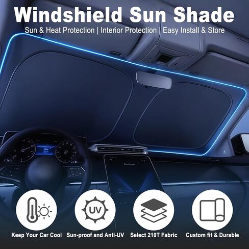 Windshield Sun Shade, Foldable Front Car Window Shades Cover for Windshield Sun Visor Protector, Keep Interior Cool, Universal Fit for Sedan SUV MPV, Car Accessories (57.09" x 31.5 ") in Saudi Arabia