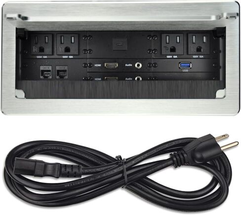 Tabletop Multimedia Connectivity Box with 4 Power Socket +2 USB Charger+1 HDMI+2 RJ45(CAT6) +2 Audio+1 VGA with 5.58ft Power Cord for Conference Room(Silver) in Kuwait