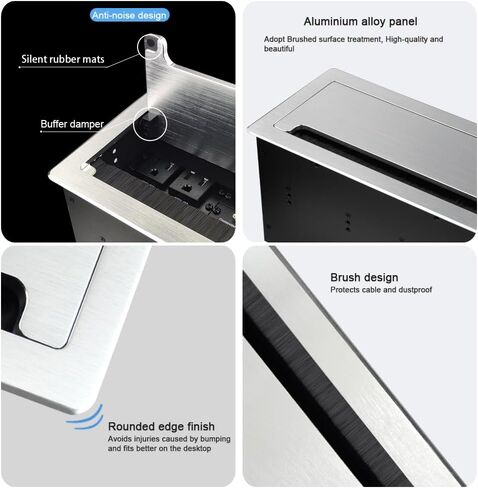 Tabletop Multimedia Connectivity Box with 4 Power Socket +2 USB Charger+1 HDMI+2 RJ45(CAT6) +2 Audio+1 VGA with 5.58ft Power Cord for Conference Room(Silver) in Kuwait