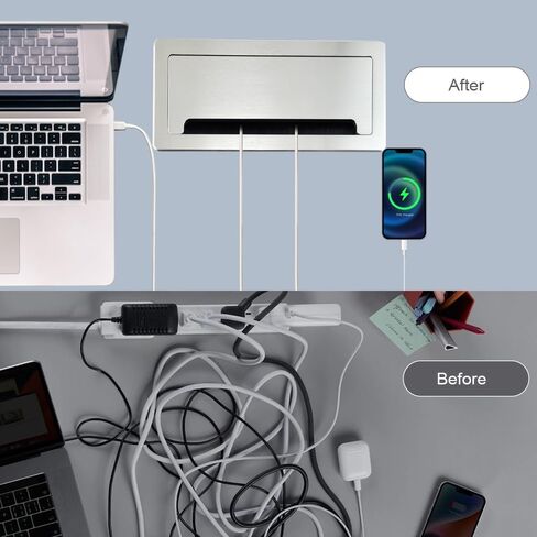 Tabletop Multimedia Connectivity Box with 4 Power Socket +2 USB Charger+1 HDMI+2 RJ45(CAT6) +2 Audio+1 VGA with 5.58ft Power Cord for Conference Room(Silver) in Kuwait