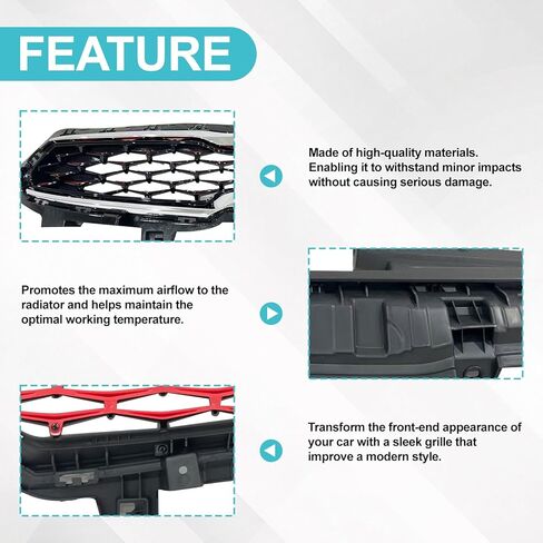 Upper Grille W/Red Trim & Radiator Support Cover Compatible with Kia Forte GT 2019 2020 2021 Bumper Grill & Radiator Sight Shield Cover 86370M7000 86350M7010 KI1224116 KI1200205 in Saudi Arabia