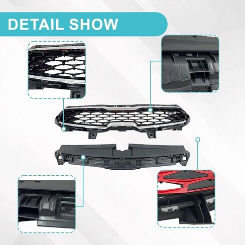 Upper Grille W/Red Trim & Radiator Support Cover Compatible with Kia Forte GT 2019 2020 2021 Bumper Grill & Radiator Sight Shield Cover 86370M7000 86350M7010 KI1224116 KI1200205 in Saudi Arabia