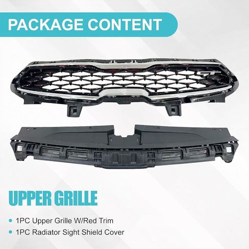Upper Grille W/Red Trim & Radiator Support Cover Compatible with Kia Forte GT 2019 2020 2021 Bumper Grill & Radiator Sight Shield Cover 86370M7000 86350M7010 KI1224116 KI1200205 in Saudi Arabia