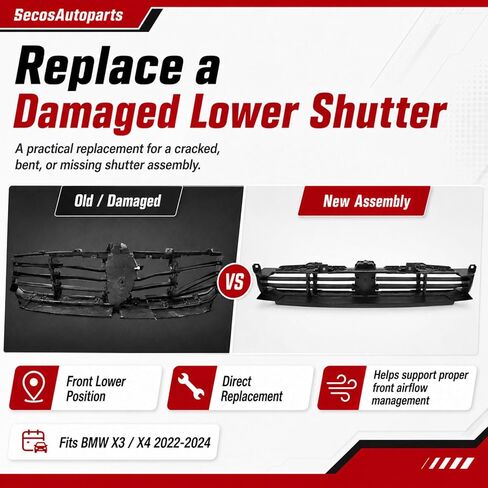 SecosAutoparts Lower Radiator Shutter Assembly Compatible with BMW X3 M40i/sDrive30i/xDrive30i 2022-2024# 51745A1ACE2 in Kuwait