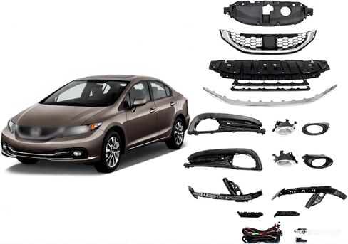 Front Bumper Upper Lower Grille Fog lights Bezel Brackets Fit For 2013 2014 2015 Honda Civic Sedan EX EX-L HF LX,Honeycomb Style,14PCS Bumper Accessories in Saudi Arabia