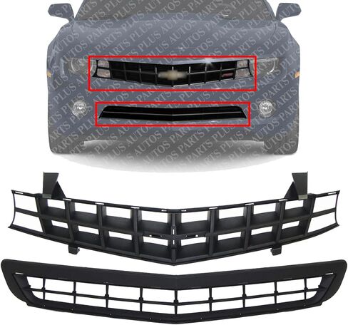 AUTOS PARTS PLUS Front Upper Textured & Lower Grille Primed Shell and Insert Plastic Direct Replacement Compatible With Chevrolet Camaro 2010-2013 92243533 92228228 GM1200620 GM1036125 in Kuwait