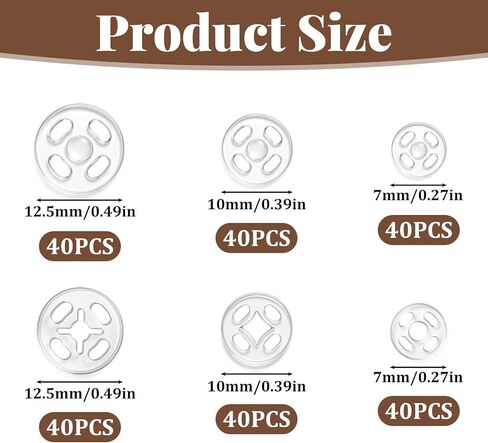 120 Sets Sew on Snaps Sewing Fasteners Clear Plastic Snaps for Sewing 7mm 10mm 15mm Round Sew on Snap Buttons Invisible Clear Press Buttons for Shirts Jeans Coat Jacket Windbreaker in Saudi Arabia